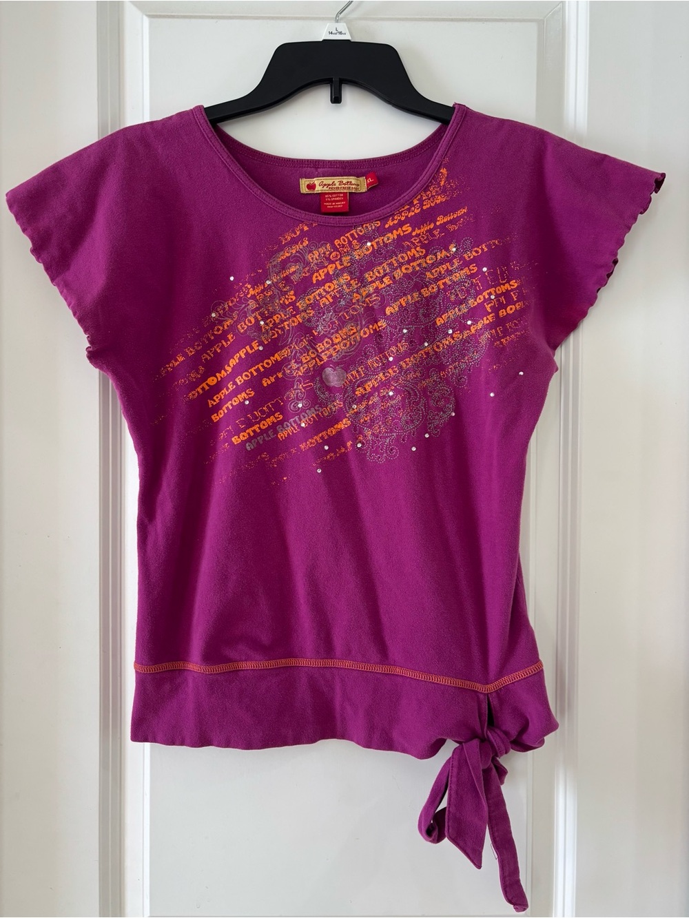 Apple Bottoms' Y2K Purple Short-Sleeve Tie Hem Graphic Tee XL